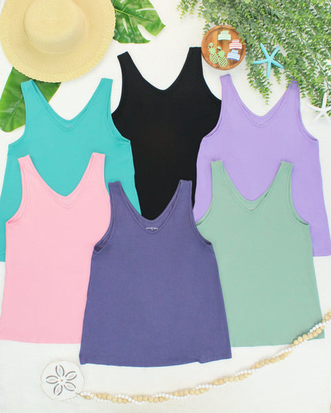 IN STOCK Vera V Neck Tank - Black