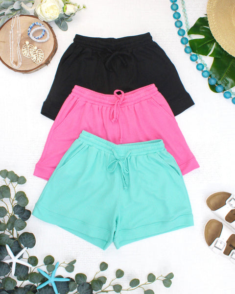 IN STOCK Weslie Waffle Shorts - Turquoise