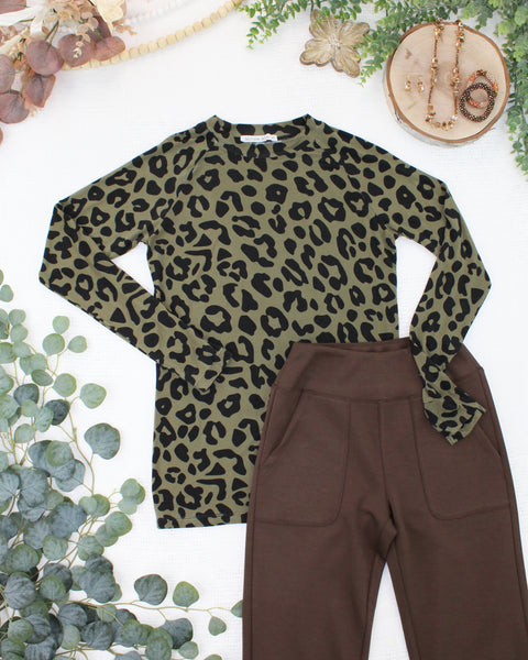 IN STOCK Blair Long Sleeve Top - Olive Animal Print