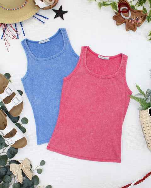 IN STOCK Audrey Vintage Wash Tank - Blue