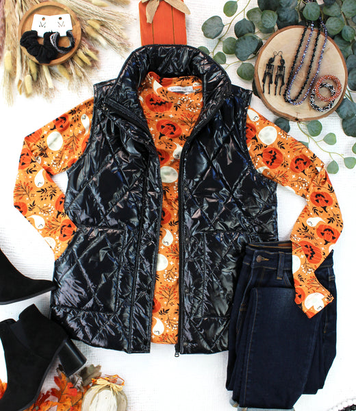 IN STOCK Remy Zip Up Vest - Shiny Black